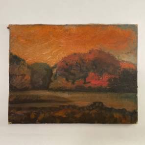 Oil on canvas, `Sunset Landscape` 